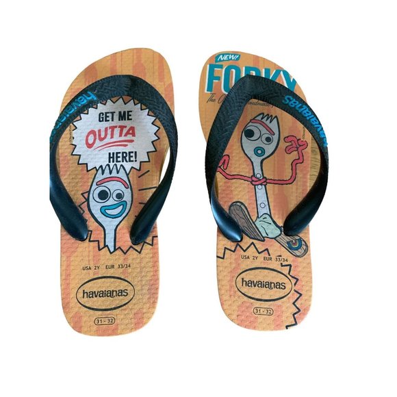 Havaianas Youth's Flip Flops Black Forky “Get Me Outta Here” Size 2Y EUR 33/34 - Picture 1 of 3